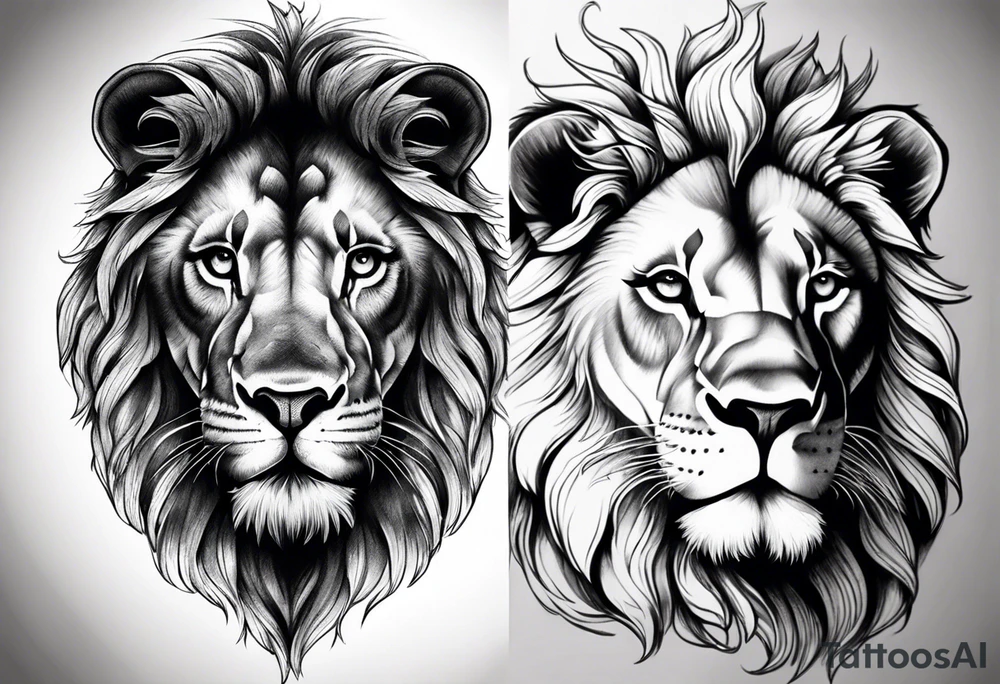 Lion face thigh tattoo half lion half design tattoo idea