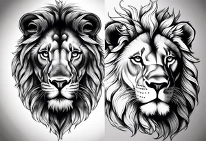 Lion face thigh tattoo half lion half design tattoo idea