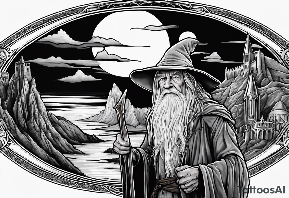 Gandalf in minas tirith with gollum and the one ring to rule them all the lord of the rings tattoo idea