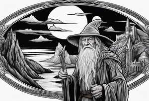 Gandalf in minas tirith with gollum and the one ring to rule them all the lord of the rings tattoo idea