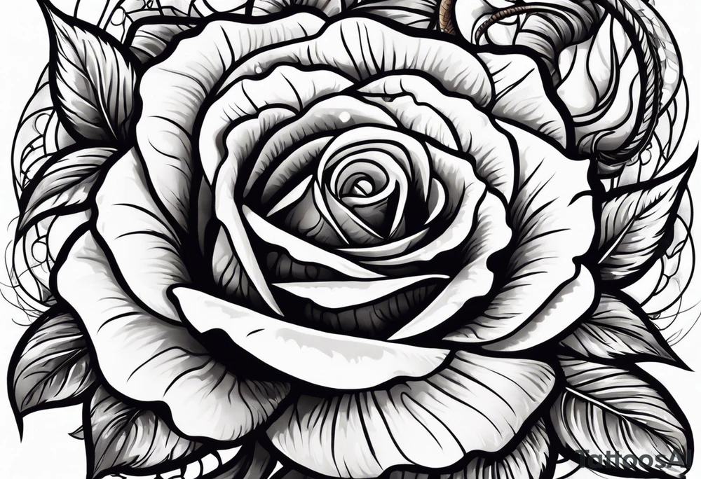 rose from which the head of a snake looks tattoo idea