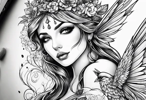Fairy, bird and pennies tattoo idea