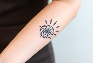 Fibonacci spiral shell inside of painted sun tattoo idea