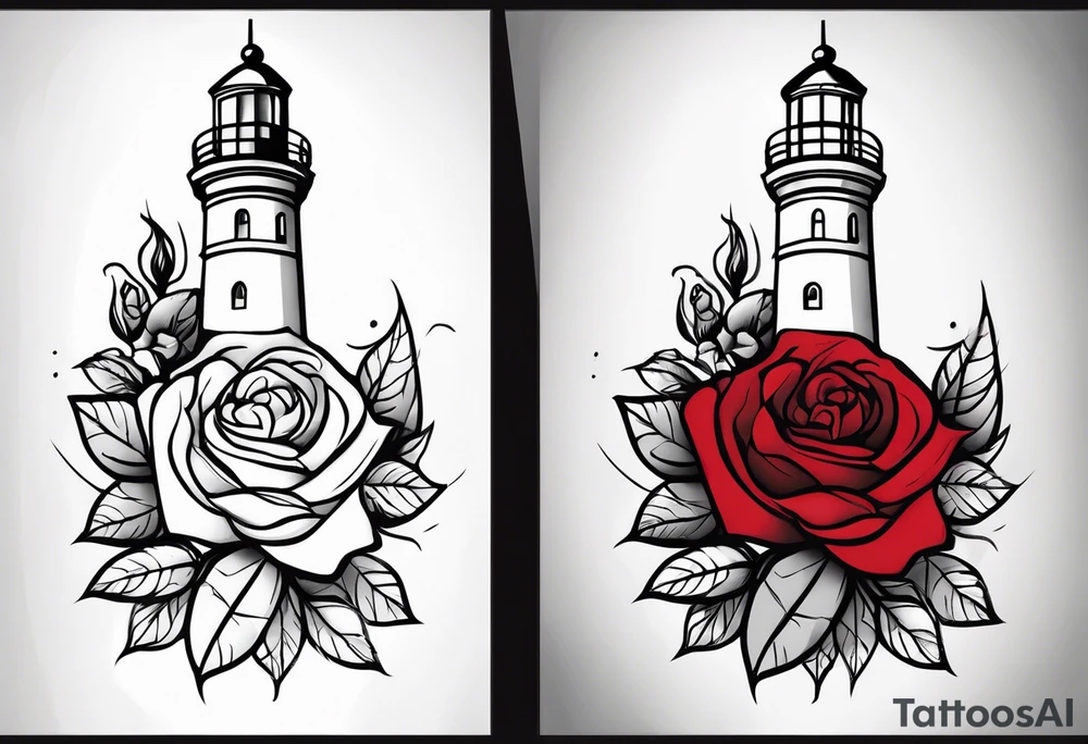 Leuchtturm und Rose schwarz tattoo idea
