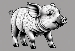 very cute happy piglet.
outline only.
black and white only.
only show the piglet. no extra lines or decoration.
no black shading.
dont make the ears too big.
draw very thin lines tattoo idea