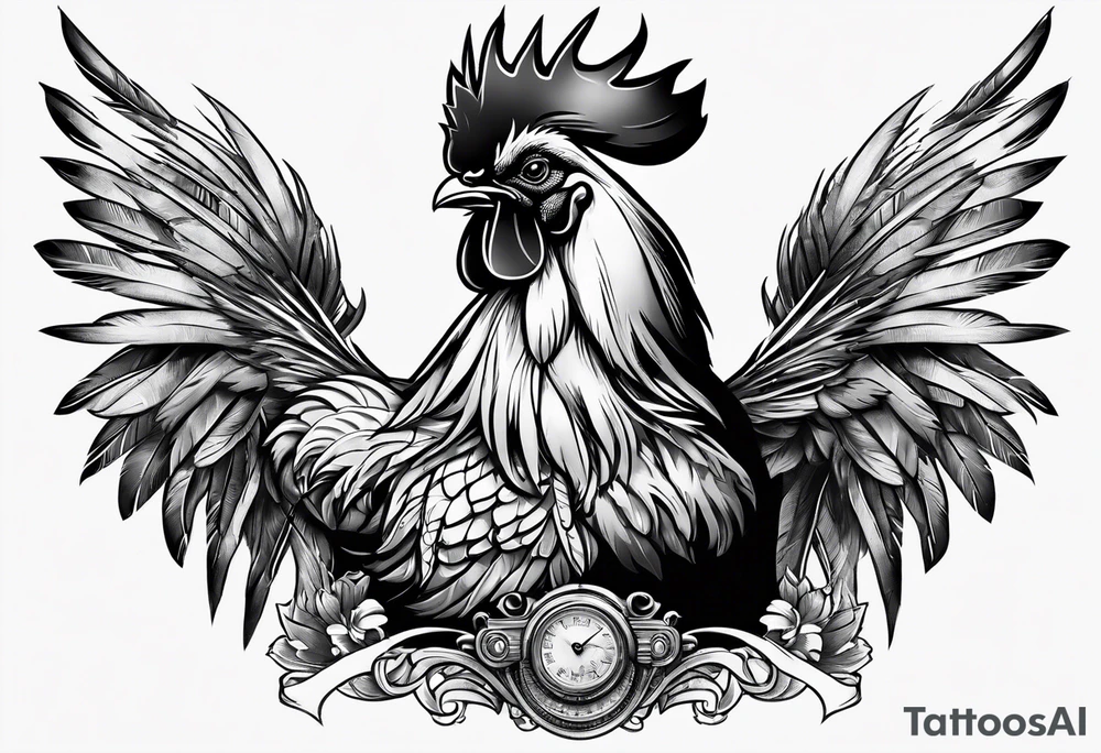 rooster holding a machine gun tattoo idea