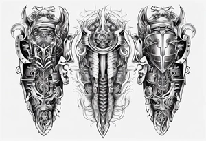 Leg armor mechanical symmetrical tattoo idea