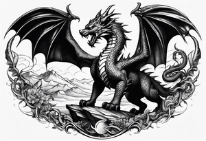 cat and dragon in landscape tattoo idea