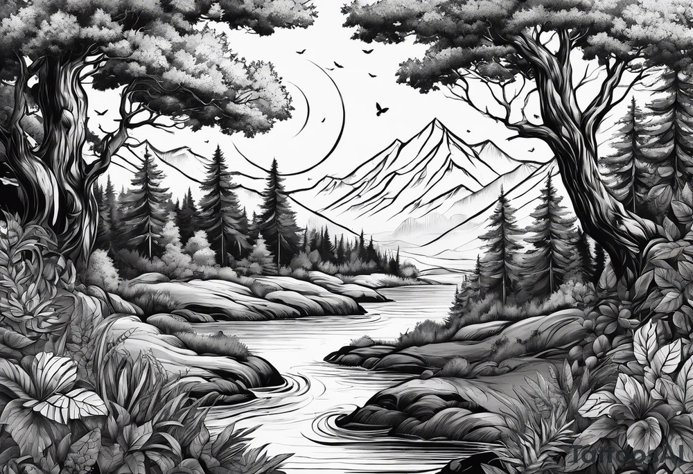 Wild forest for a chest tattoo tattoo idea