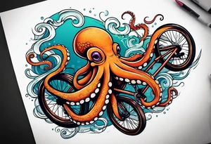 Octopus peaceful riding a bike tattoo idea