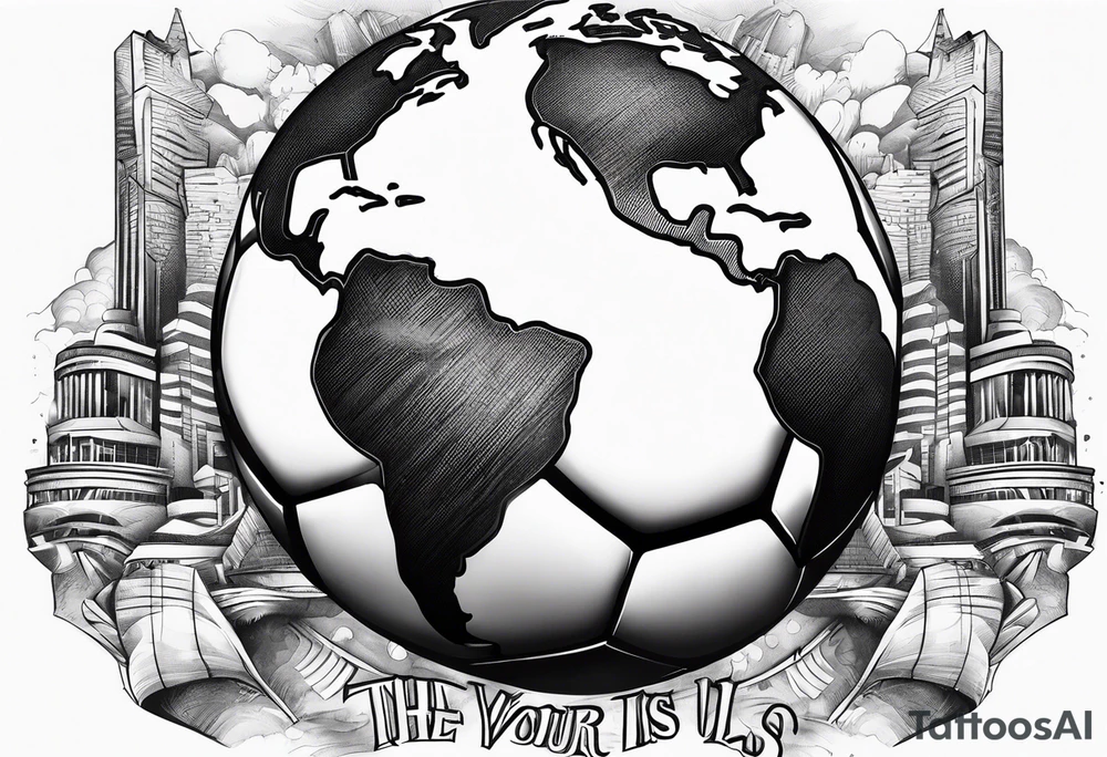 Soccer ball with the world is yours letter tattoo idea