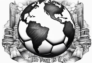 Soccer ball with the world is yours letter tattoo idea