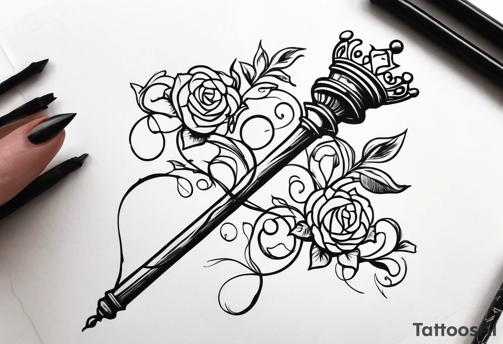 feminine scepter with vines and a crown tattoo idea