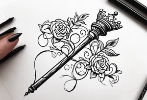 feminine scepter with vines and a crown tattoo idea