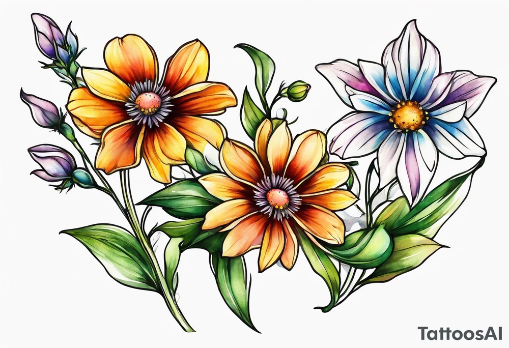 long stem wildflower bouquet tattoo idea