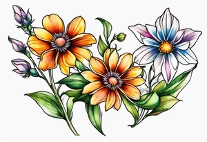 long stem wildflower bouquet tattoo idea