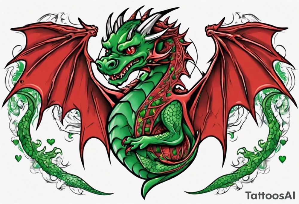 red dragon with green-stone heart tattoo idea