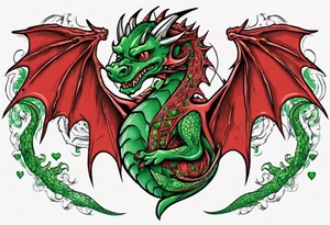 red dragon with green-stone heart tattoo idea