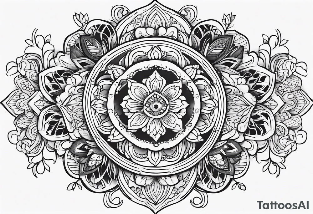 Hippy Buddhist feminine floral tattoo idea