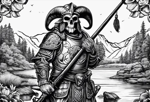 fisherman by the pond, Angel, rams skull, gladiators helmet tattoo idea