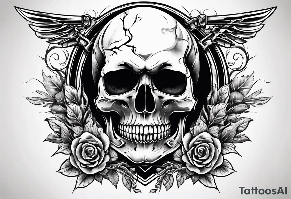 Skull with sword through it and laurel wreath. tattoo idea