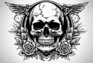 Skull with sword through it and laurel wreath. tattoo idea