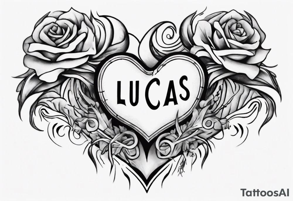 A black heart with the words Lucas and Margaret tattoo idea