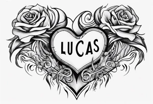 A black heart with the words Lucas and Margaret tattoo idea