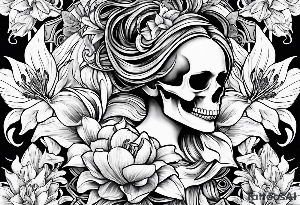 Skulls, lilies, the goddess Mara On the hand tattoo idea