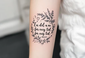 Quote: "En del av deg for evig tid. 
Pappa 20.12.24"
Surround the quote with delicate long gladious, music notes, hearts and an anchor tattoo idea