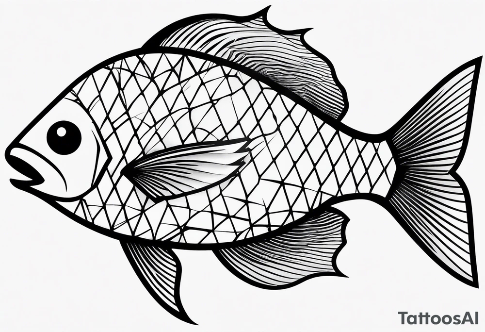 Diamond pattern shapes negative space fish tattoo idea