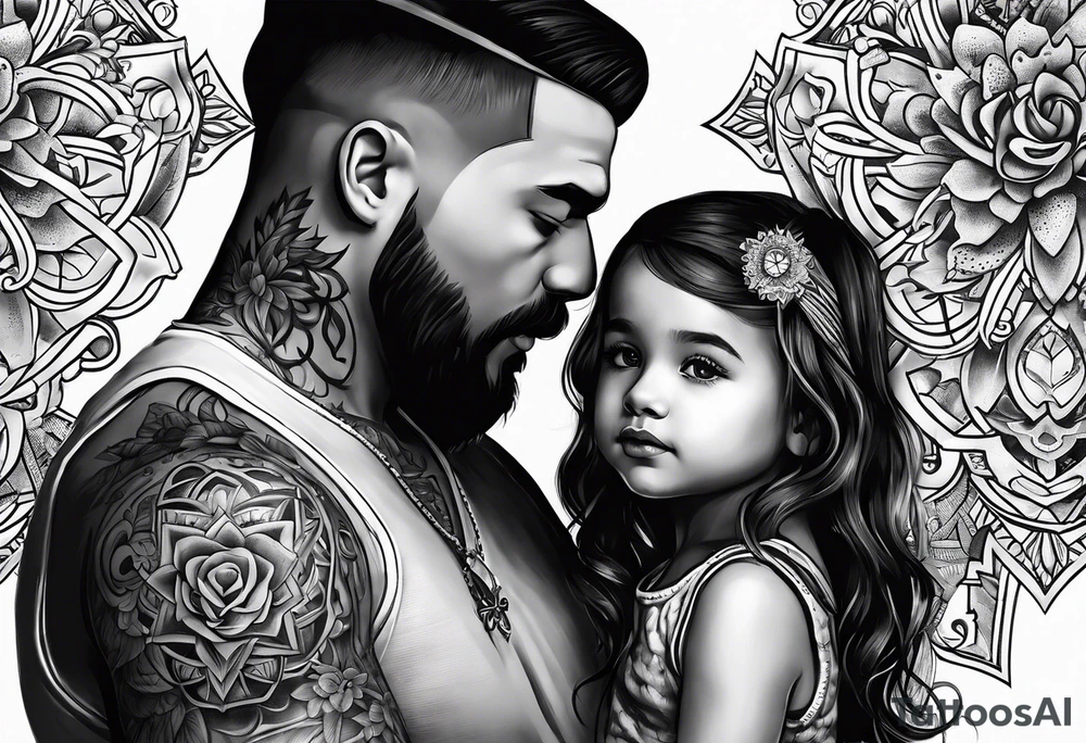 little girl with her dad and the word father tattoo idea