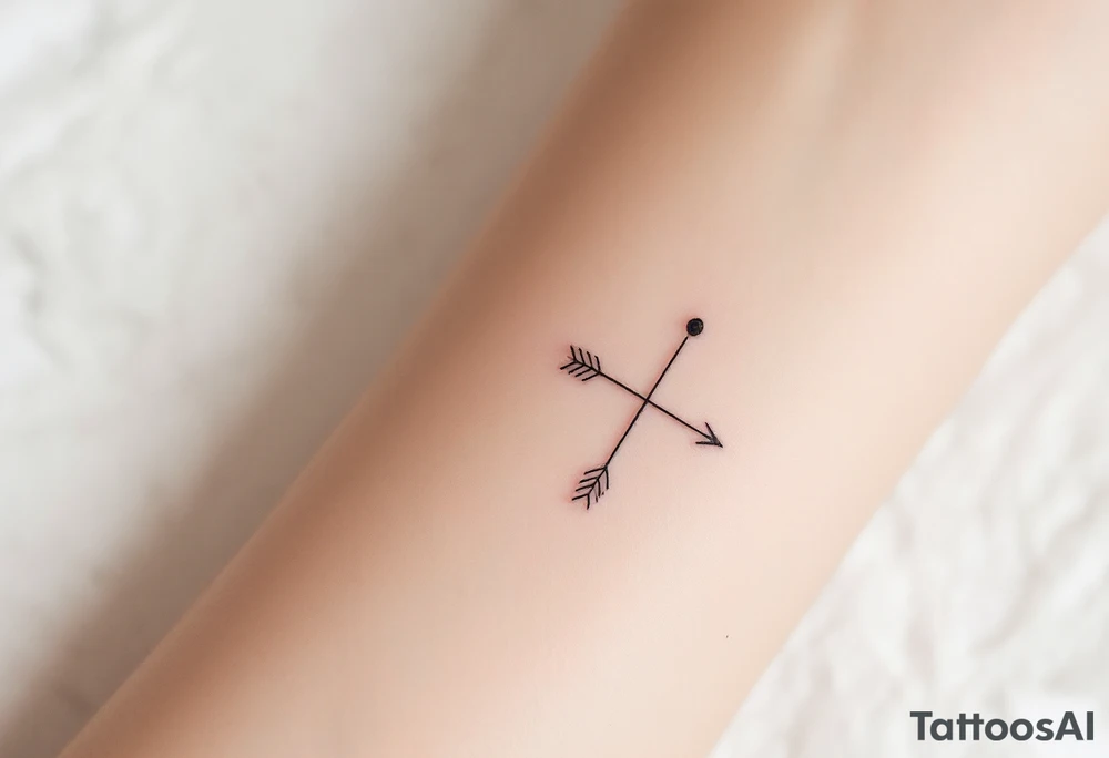 A single line with a dot above it, with an flowing arrow around tattoo idea
