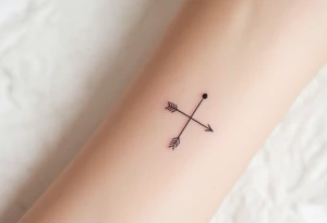 A single line with a dot above it, with an flowing arrow around tattoo idea