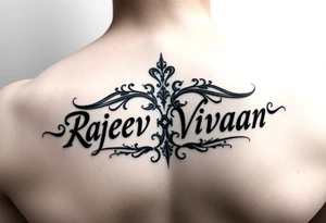 Merge Rajeev and Vivaan names together so that one side reads as Rajeev  and another side as vivaan tattoo idea