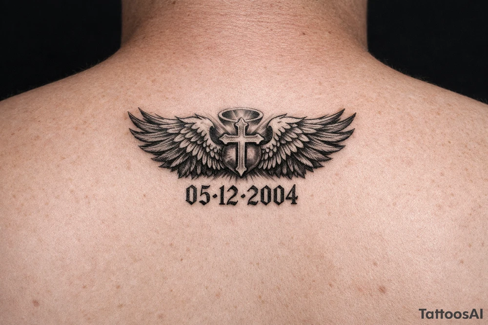 A tattoo with wings or something similar, with a date, because my mother passed away many years ago, on the arm tattoo idea
