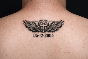 A tattoo with wings or something similar, with a date, because my mother passed away many years ago, on the arm tattoo idea
