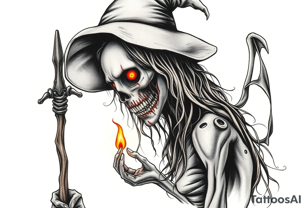 Zombie witch burned at the stake tattoo idea