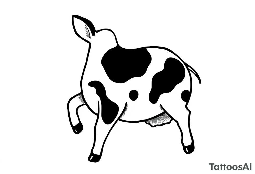 small cute black and white patched baby cow tattoo idea