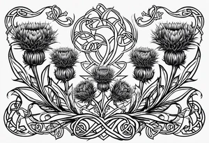 three thistles, Celtic knots, and the words "always remember there is nothing worth sharing like the love that let us share our names" tattoo idea