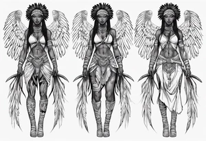 African female valkyre warrior full body angelic
slim long face long braided hair descending from heaven tattoo idea