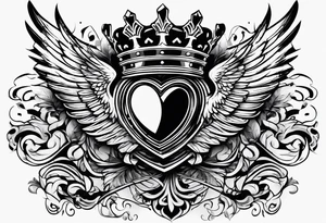Heart, kings crown and wings tattoo idea