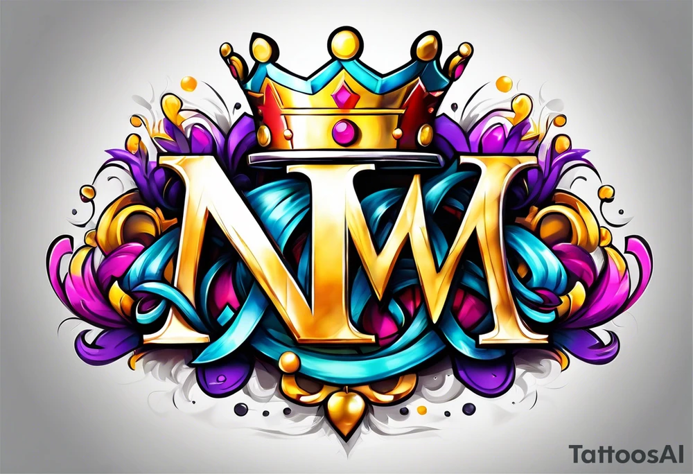 The letters M T R graffiti with a crown on the T tattoo idea