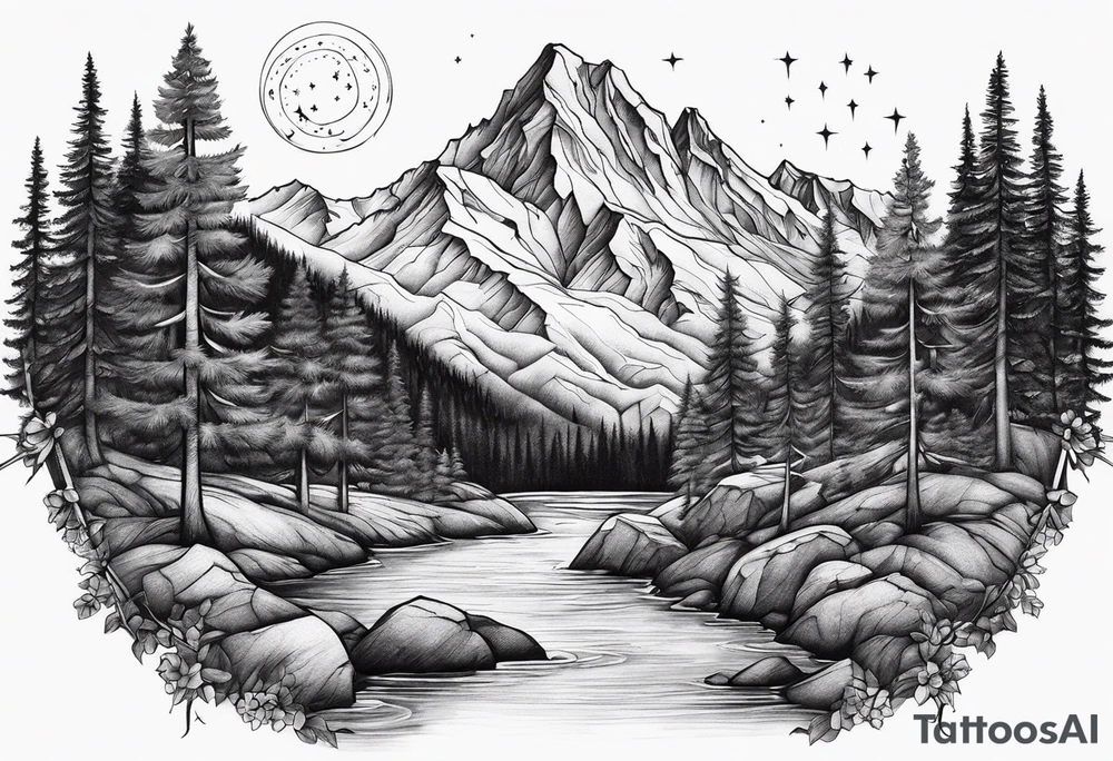 mountains, nature, stars, cross, waterfall, water tattoo idea mountains, nature, stars, cross, waterfall, water tattoo idea