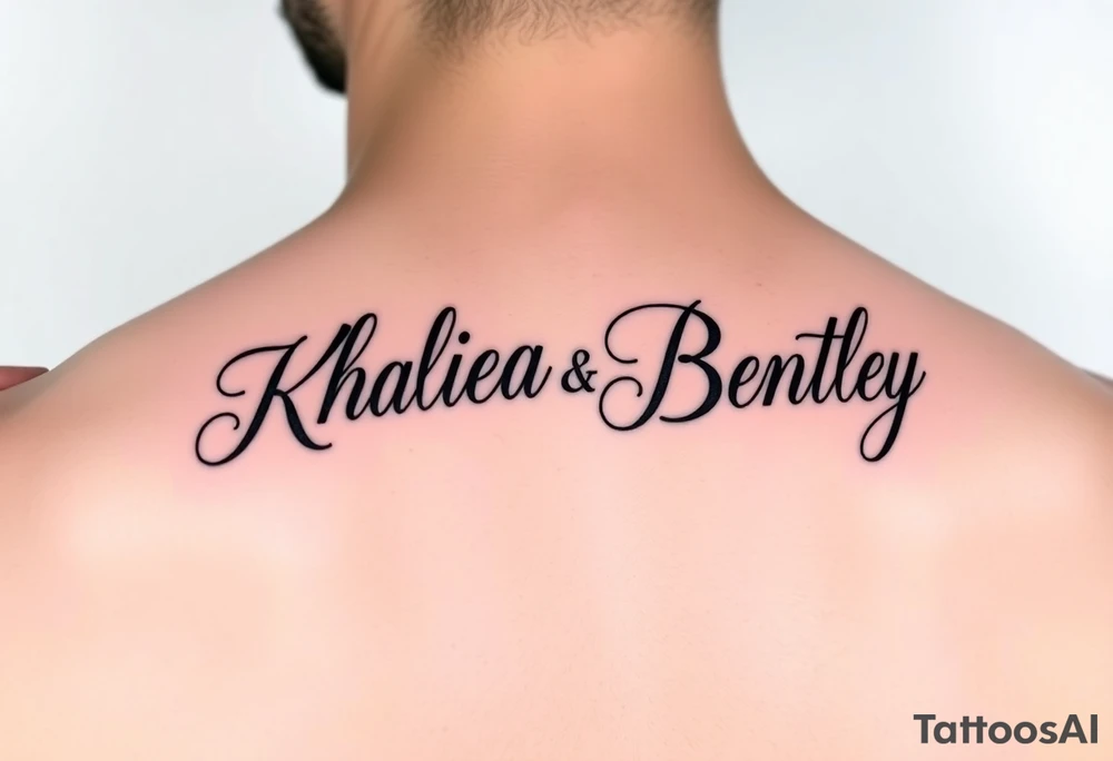 Names Khaliea and Bentley in cursive and intertwined tattoo idea