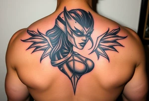 Create a comic book cover for a black female superhero named aquaRaven tattoo idea