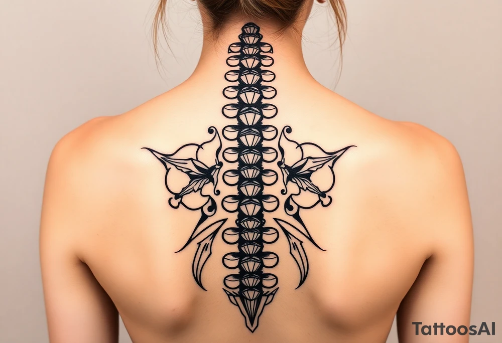 Spinal futuristic, full length, shoulders to lower back tattoo idea