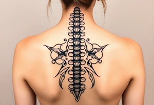 Spinal futuristic, full length, shoulders to lower back tattoo idea