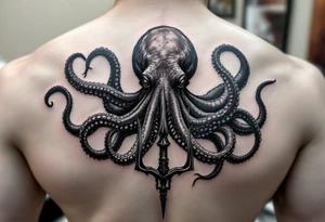 giant octopus around a trident tattoo idea