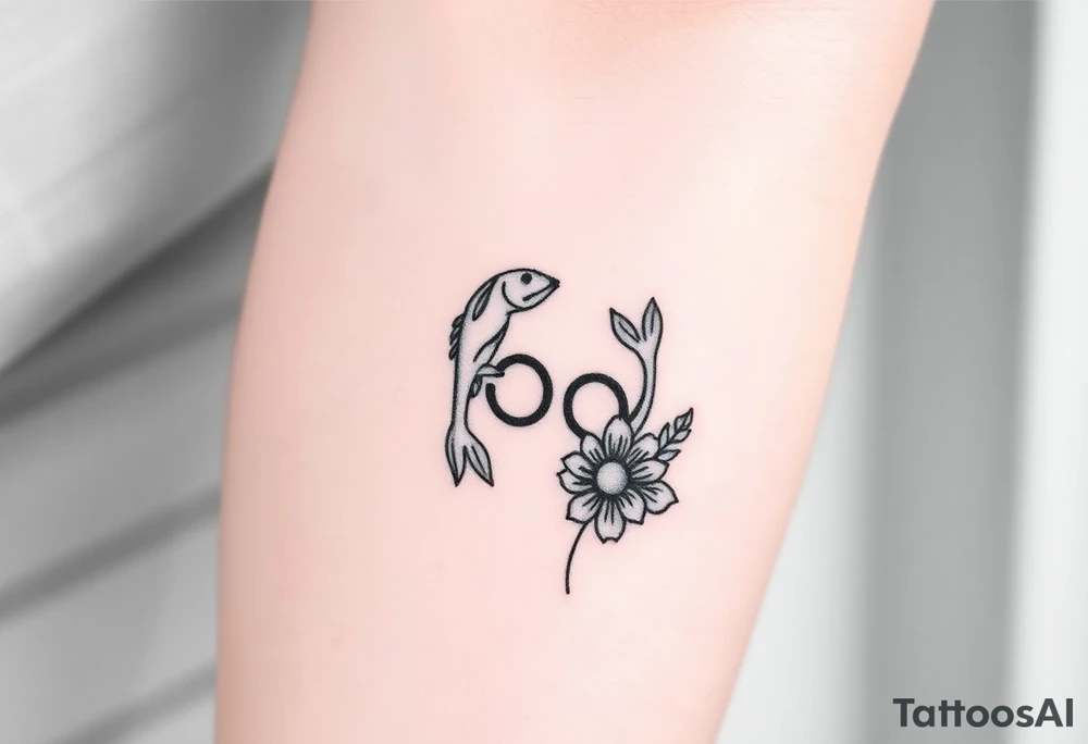 zodiac sign "pisces + cancer" inside a flower tattoo idea